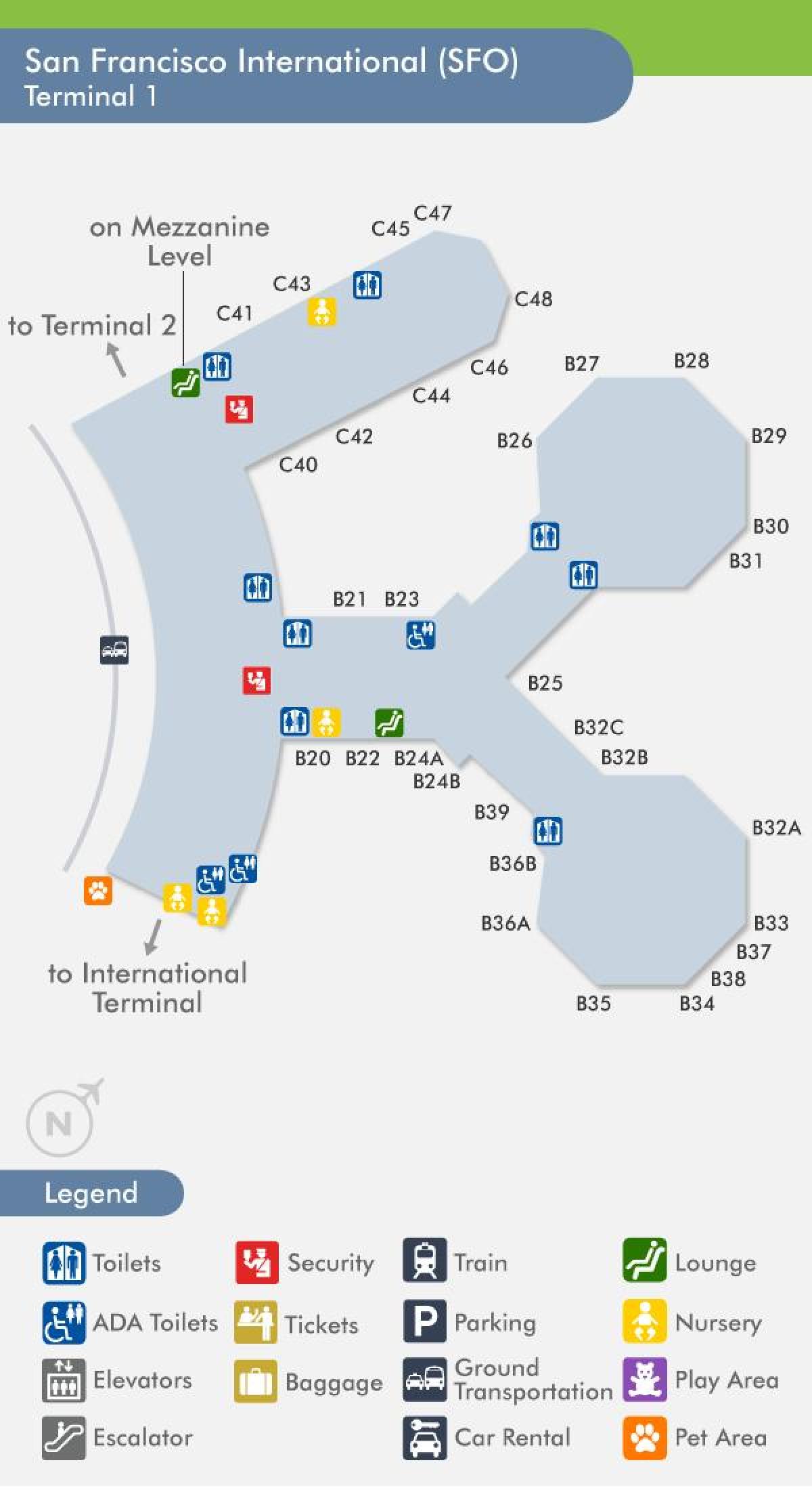 San Francisco airport terminal 1 ukázat mapu