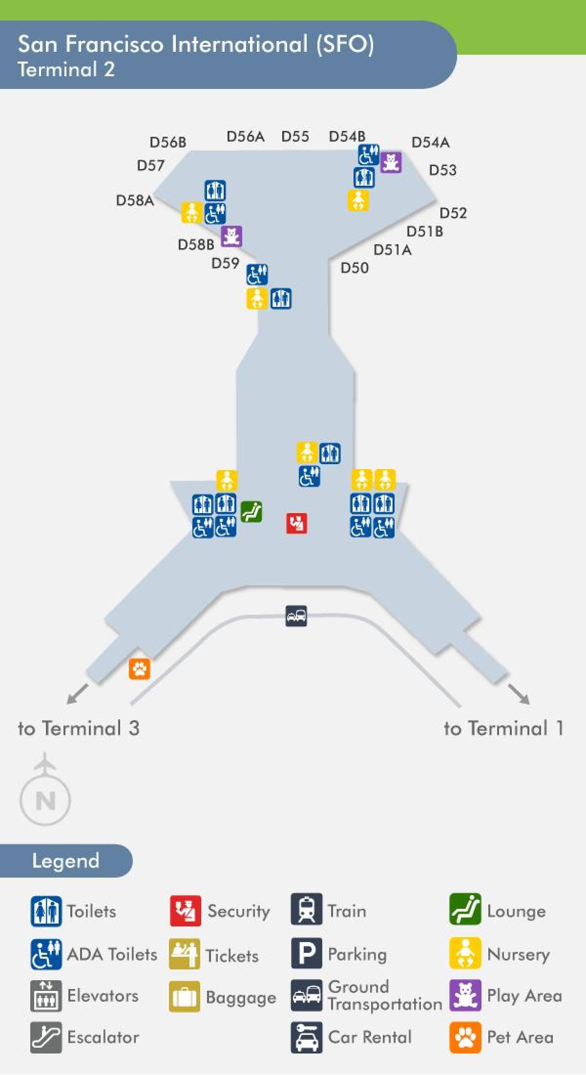 San Francisco letiště terminál 2 mapa