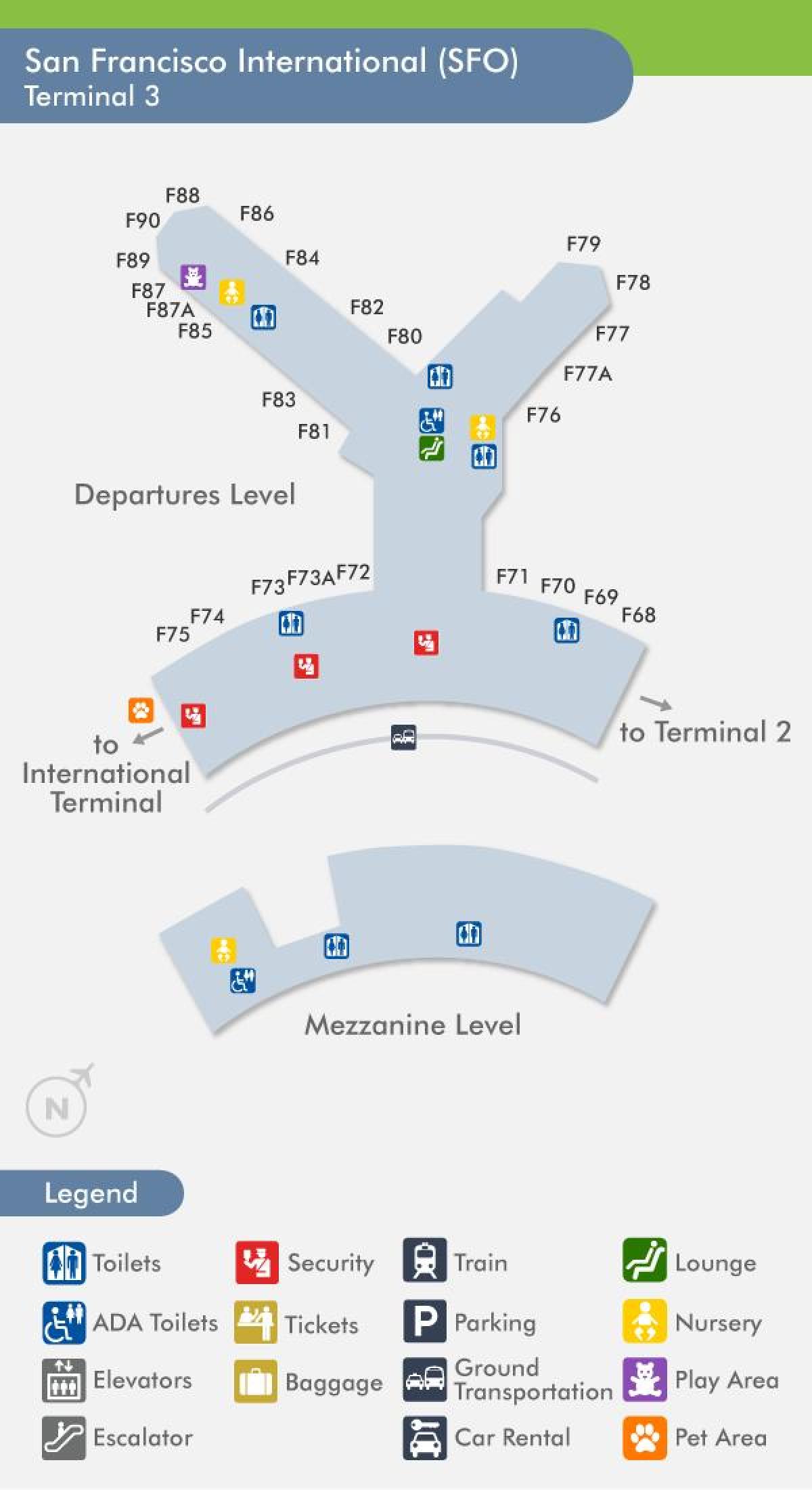 SFO mapa letiště terminál 3