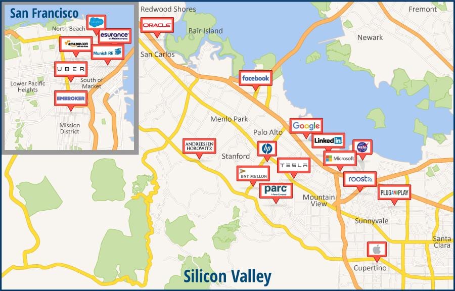 Mapa silicon valley tour