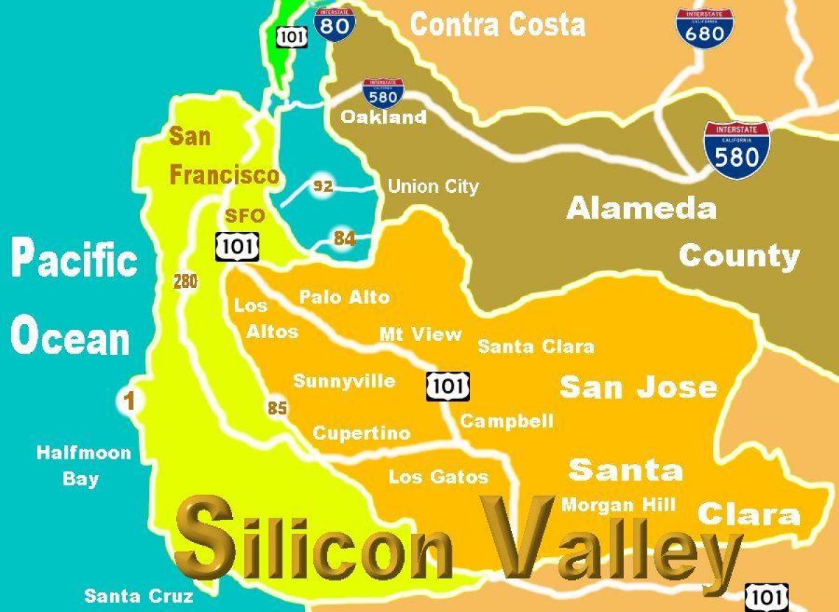 Mapa silicon valley umístění