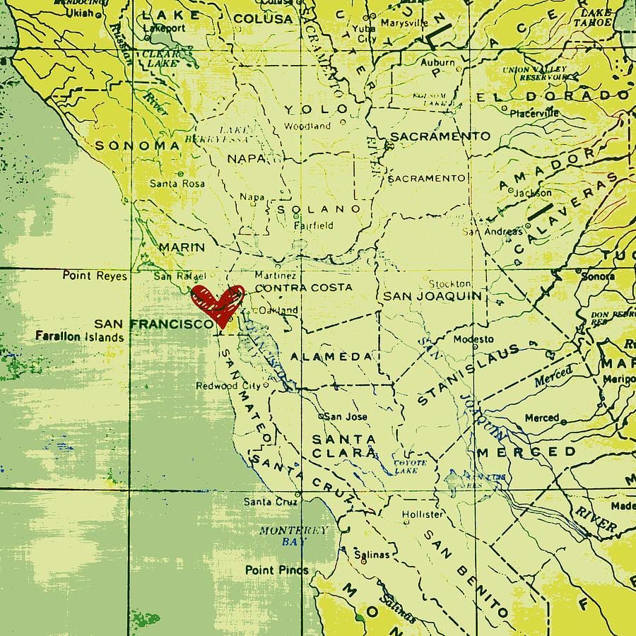 srdce v San Franciscu mapě