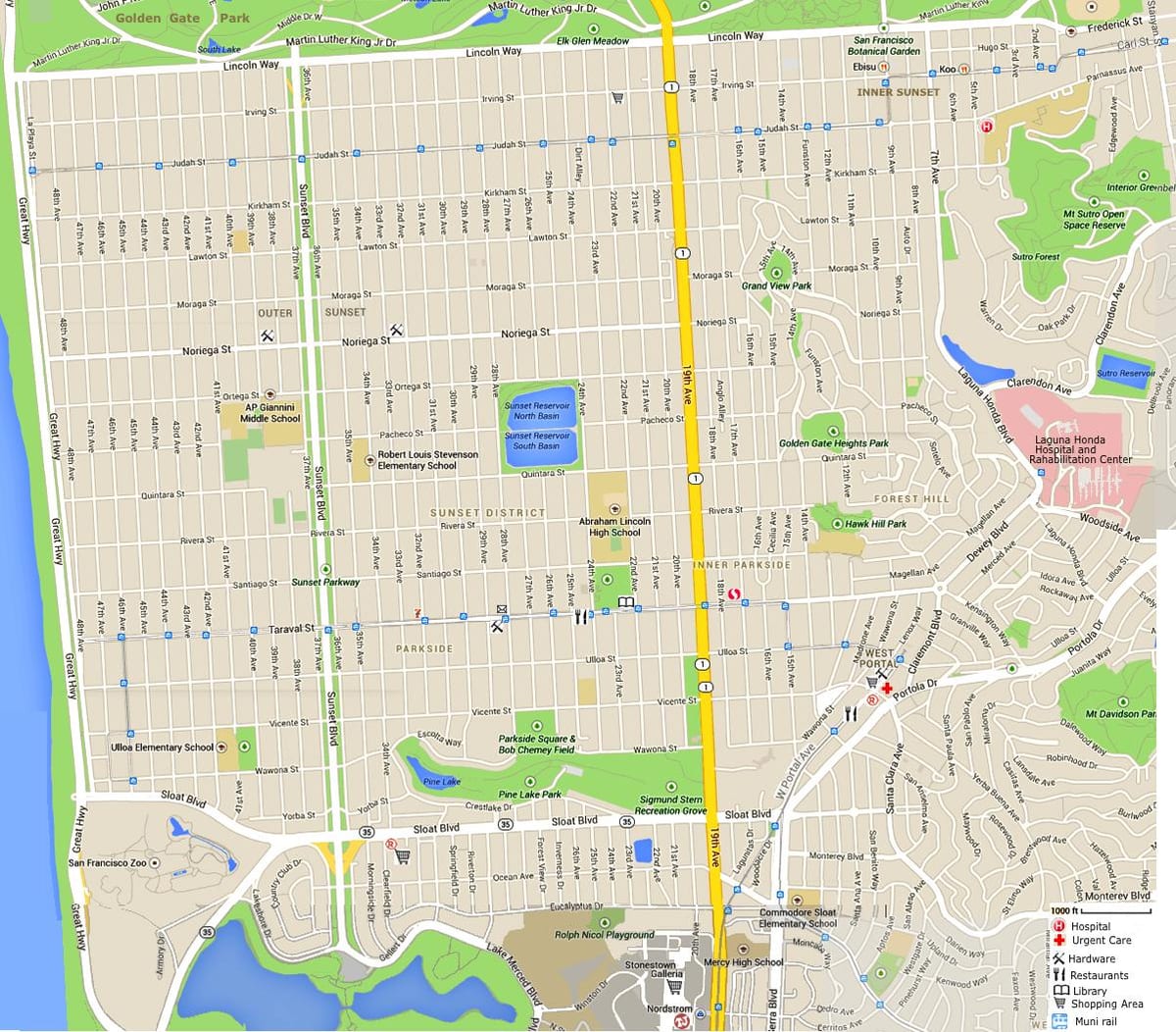 Mapa twin peaks v San Francisco
