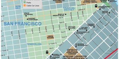 Mapa náměstí union square area, San Francisco