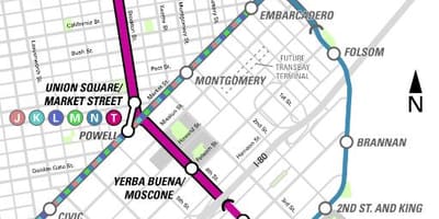 Centrální stanice metra San Francisco mapě