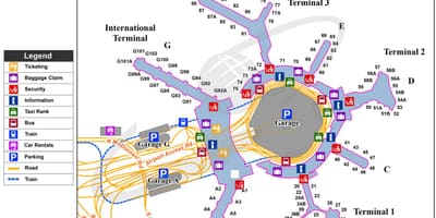 SFO mezinárodní příjezdy mapě