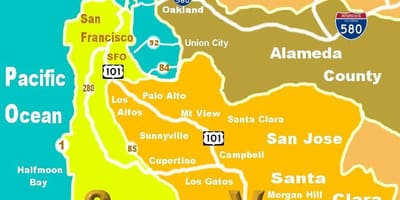 Mapa silicon valley umístění